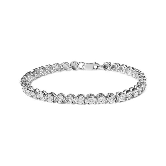 Haus of Brilliance .925 Sterling Silver Miracle Set Diamond Tennis Bracelet - Picture 1 of 5